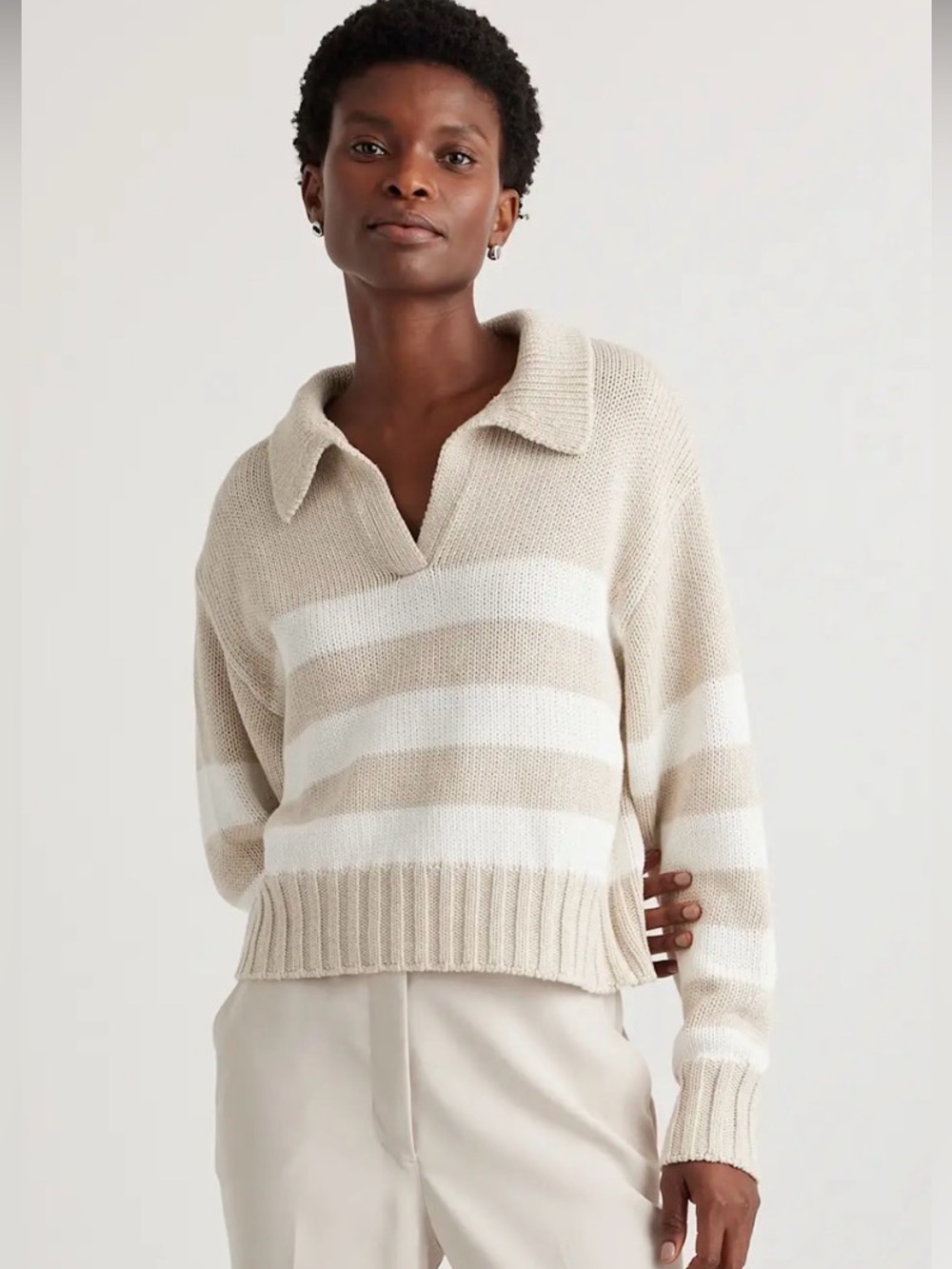 Quince Organic Cotton V-Neck Collared Polo Sweater (this is for sweater only)
